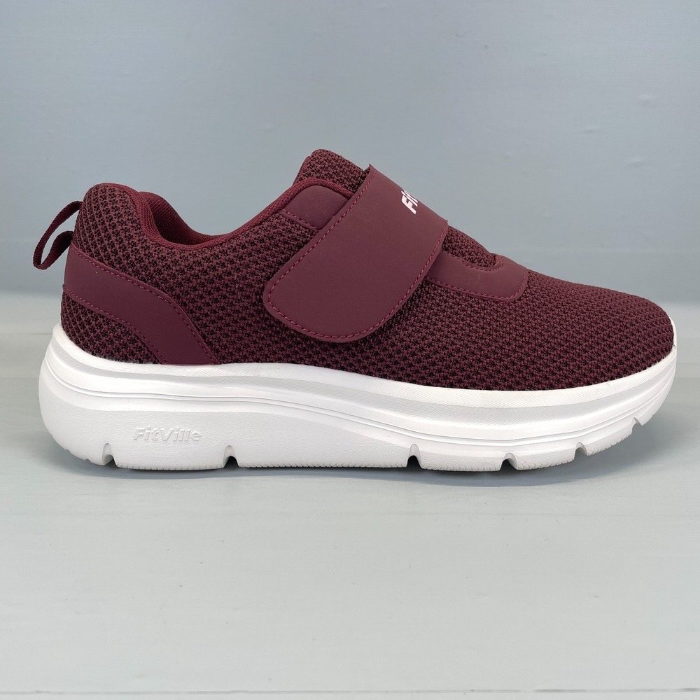 FitVille Diabetic Shoes Womens Size 11 Wide Red Burgundy Strap Comfort Sneakers